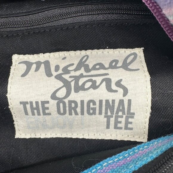 Striped Woven Canvas Tote Bag Zipper Handles Beach Bag Blue Purple Michael Stars - Picture 4 of 11